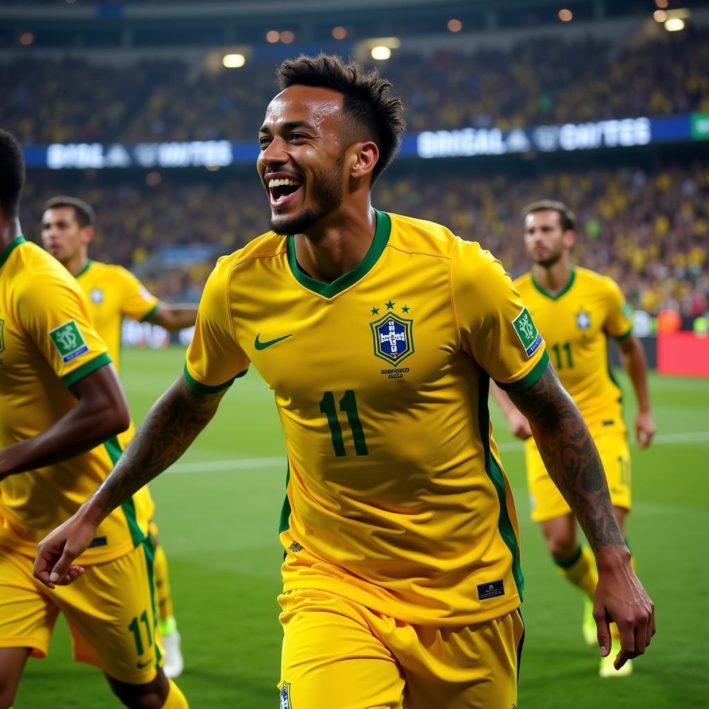 Neymar Jr. celebrating a goal for Brazil