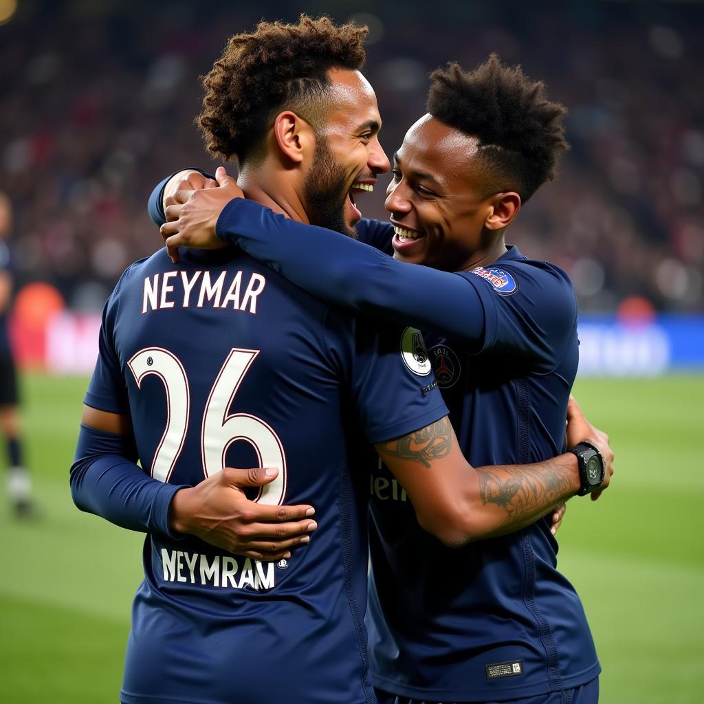 Neymar and Mbappe Celebrate a Goal