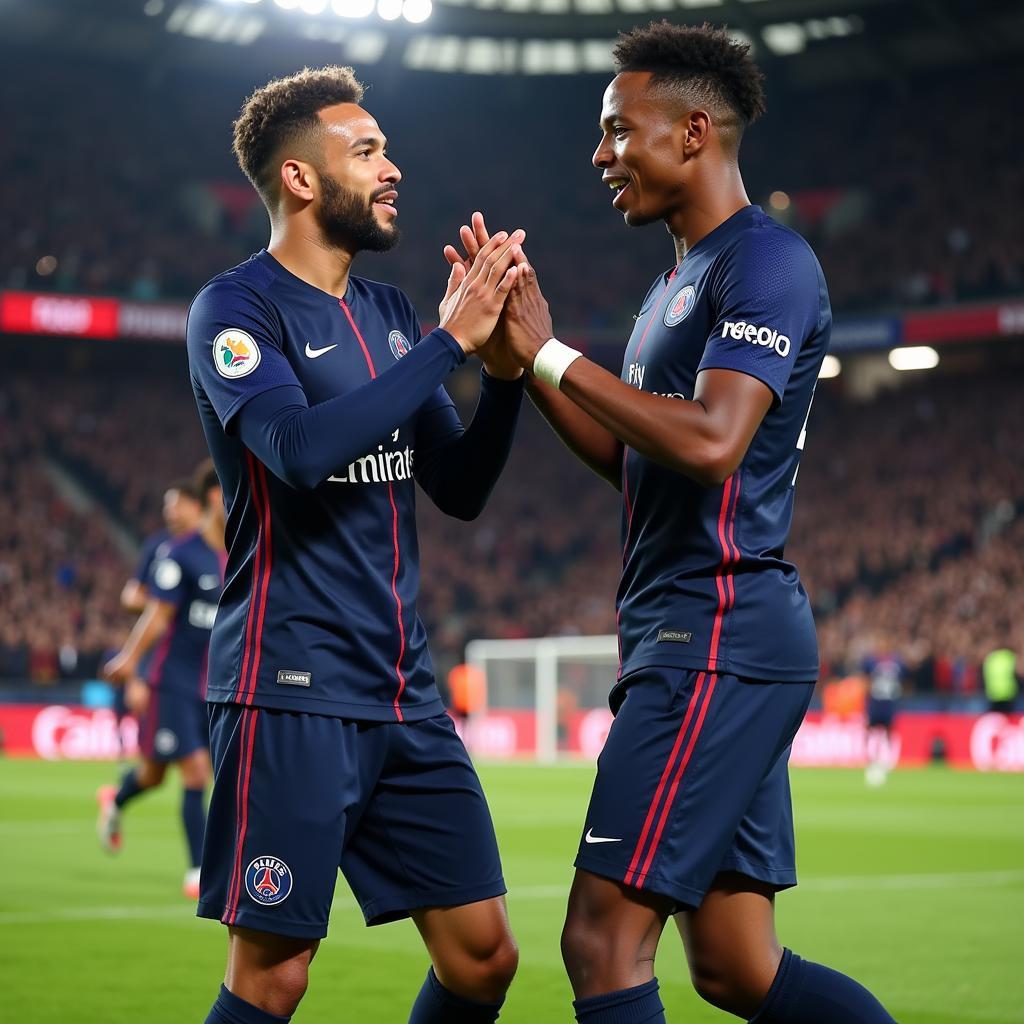 Neymar and Mbappé Celebrating a Goal for PSG