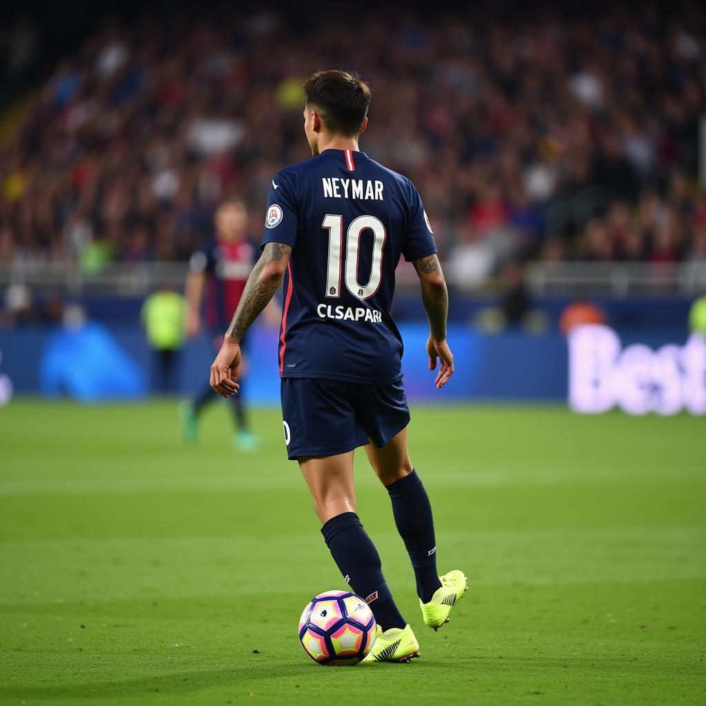 Neymar Jr. controls the ball in the PSG number 10 jersey