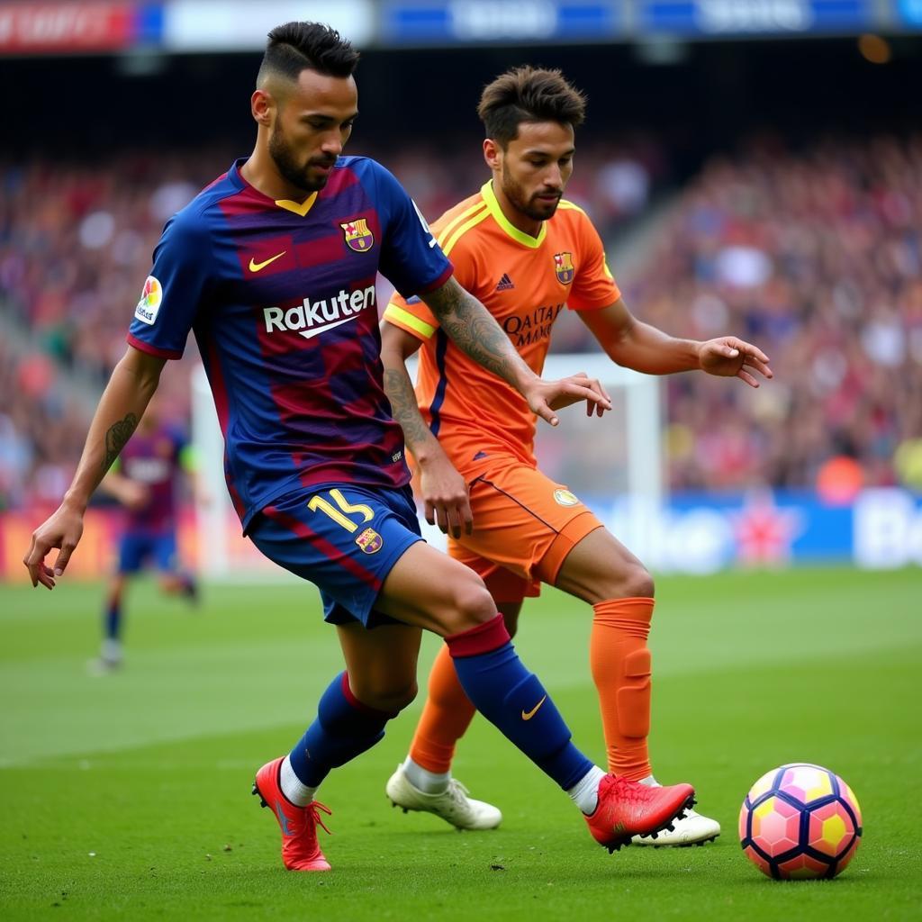 Neymar Passing the Ball to a Teammate at Barcelona