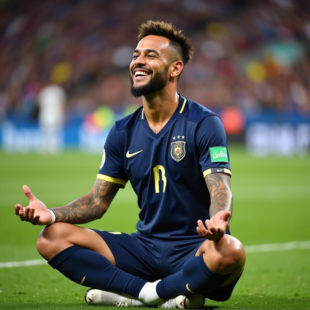 Neymar mimicking Haaland's celebration