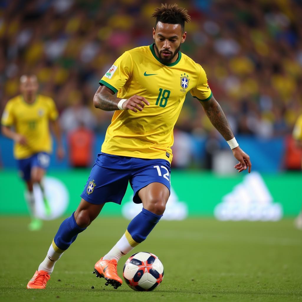 Neymar in action for Brazil at the 2018 World Cup