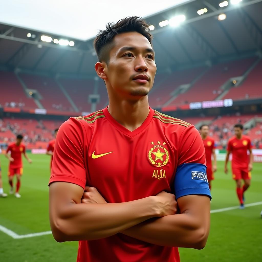 Nguyen Anh Duc captaining the Vietnamese national team during an international match.