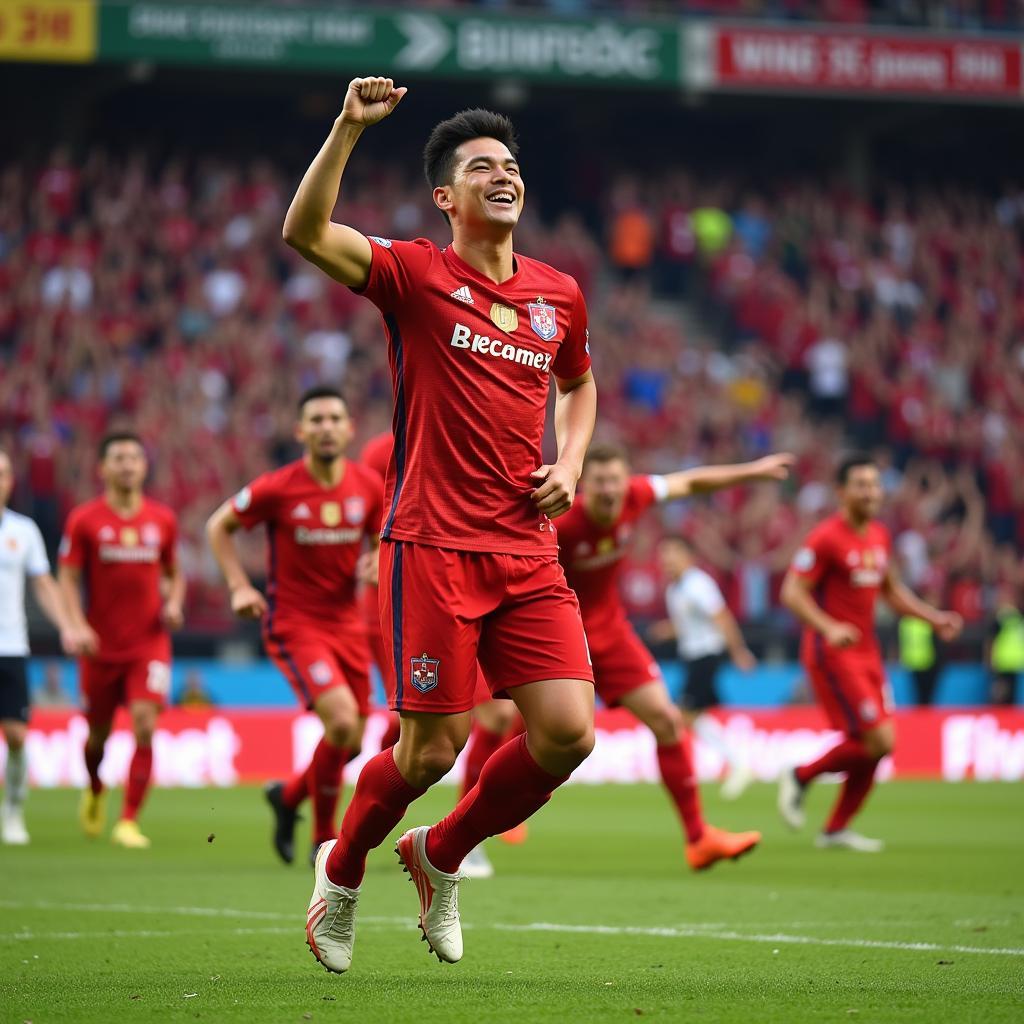 Nguyen Anh Duc celebrating a goal for Becamex Binh Duong