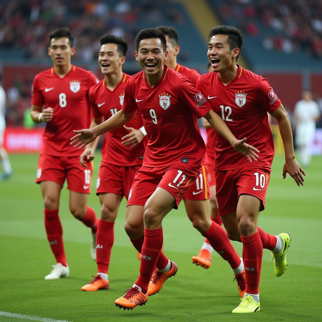 Nguyen Cao Cuong celebrates scoring a crucial goal for his team