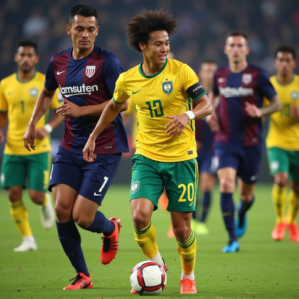 Nguyen Cao Cuong dribbling the ball during a match