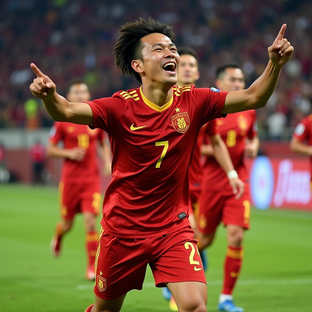 Nguyễn Công Phượng celebrating a goal for the Vietnamese national team