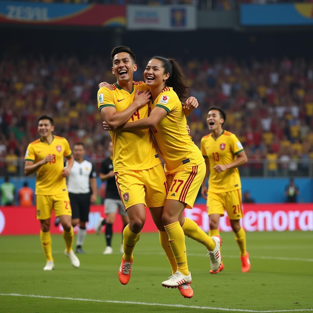 Nguyen Cong Phuong celebrating a goal for Vietnam