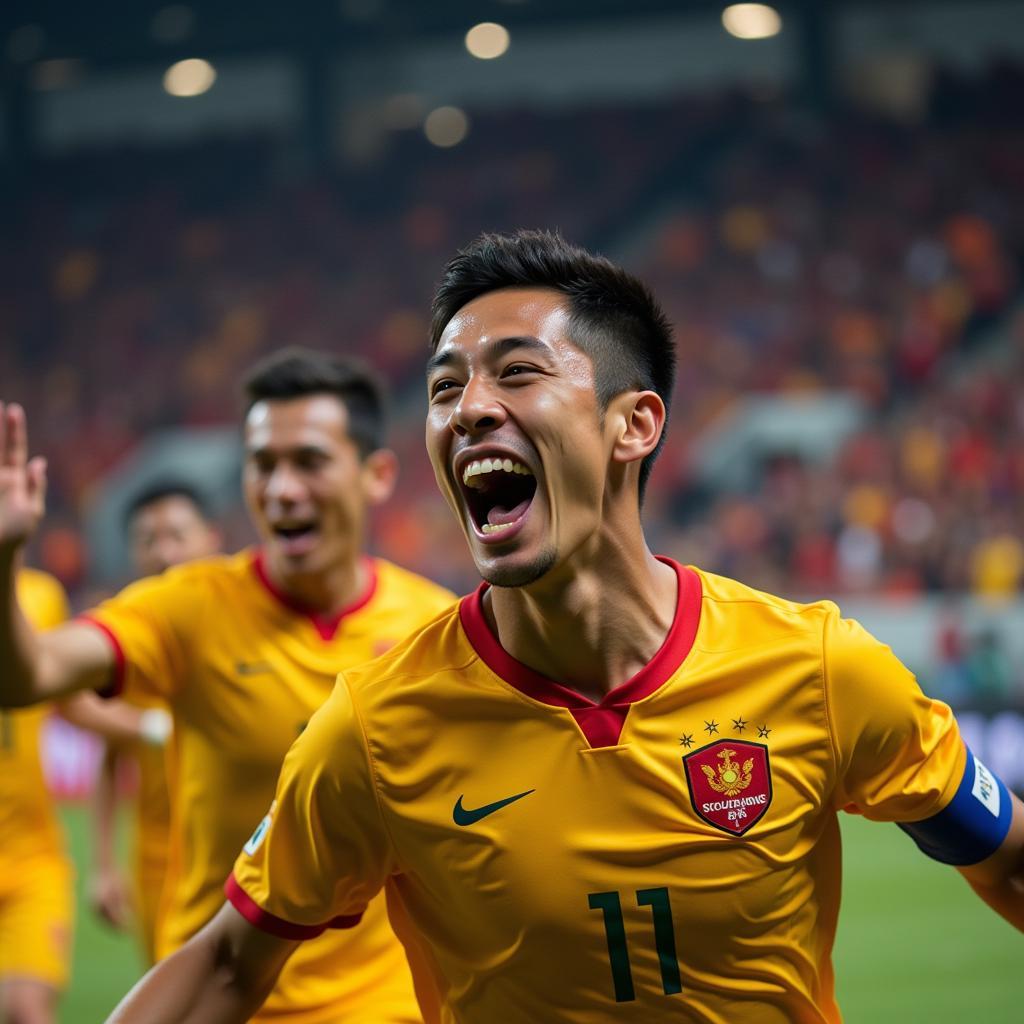 Nguyen Duc Chinh celebrating a goal after scoring for the Vietnamese national team