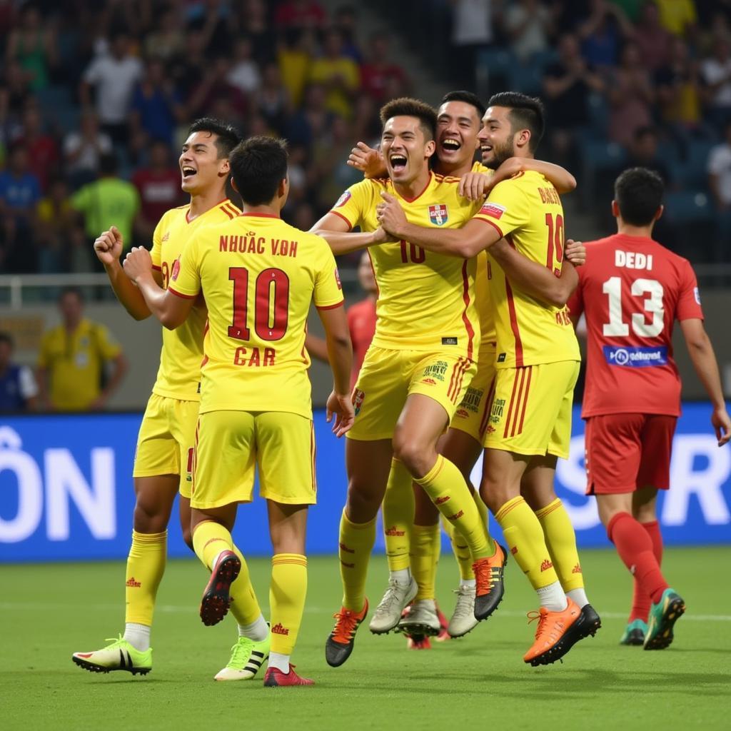 Nguyen Huu Dinh Celebrates a Goal for Nam Dinh