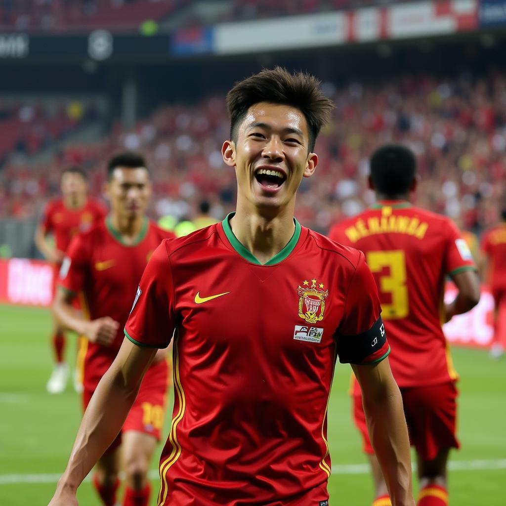 Nguyen Huu Thang celebrating a goal