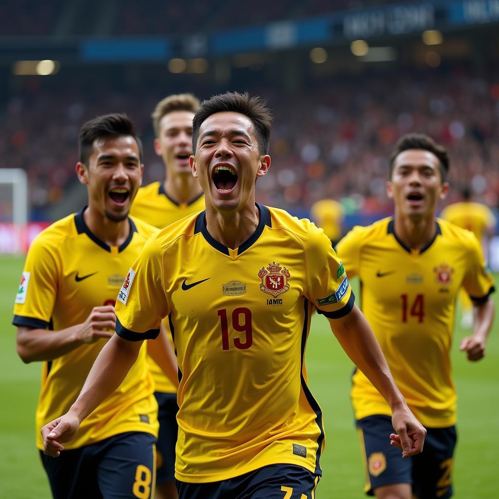 Nguyen Huu Thang celebrates a crucial goal for Viettel FC