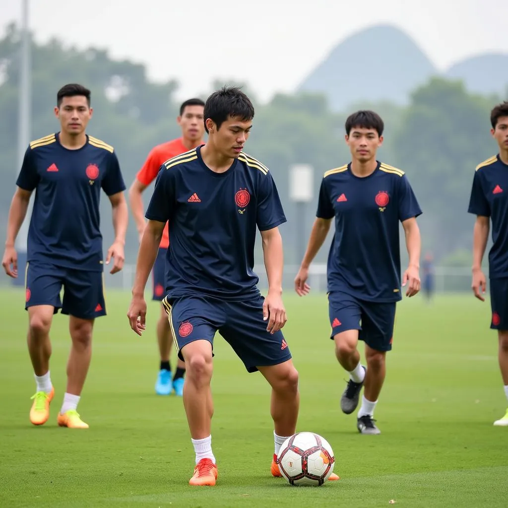 Nguyen Huy Hung training with his team in Quang Nam