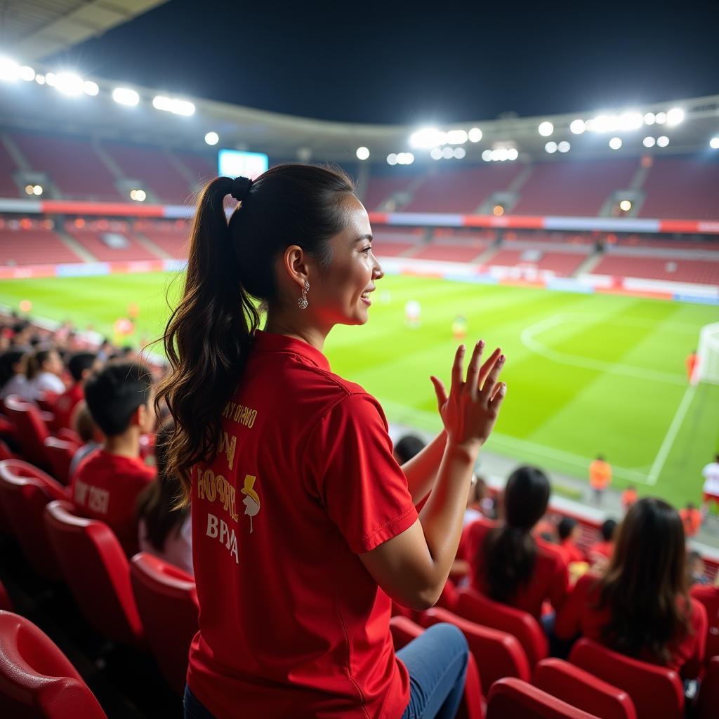 Nguyen Minh Chau supporting her husband at a football match