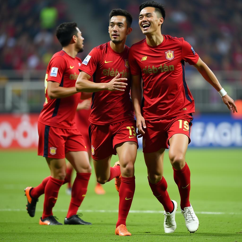 Nguyen Quang Hai celebrating a goal for Hanoi FC