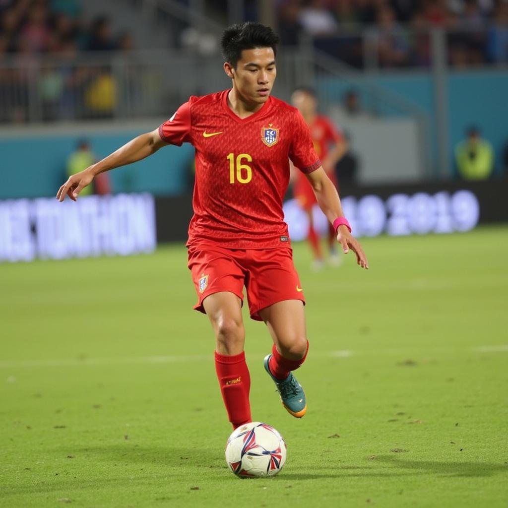 Nguyen Quang Hai playing for Hanoi FC