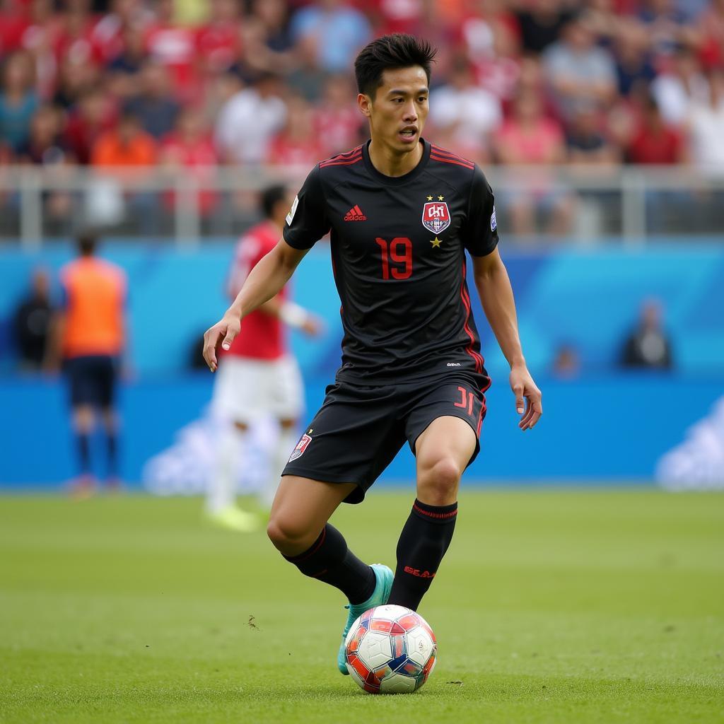 Nguyen Quang Hai skillfully dribbling the ball during a match