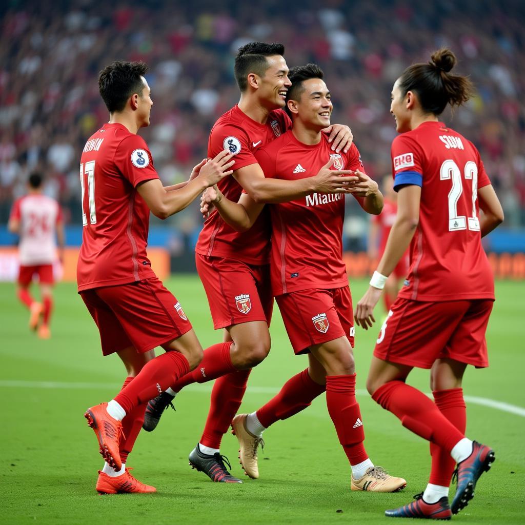 Nguyen Thanh Son celebrating a goal with teammates