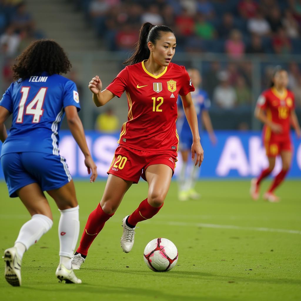 Nguyen Thi Loan competing in a football match