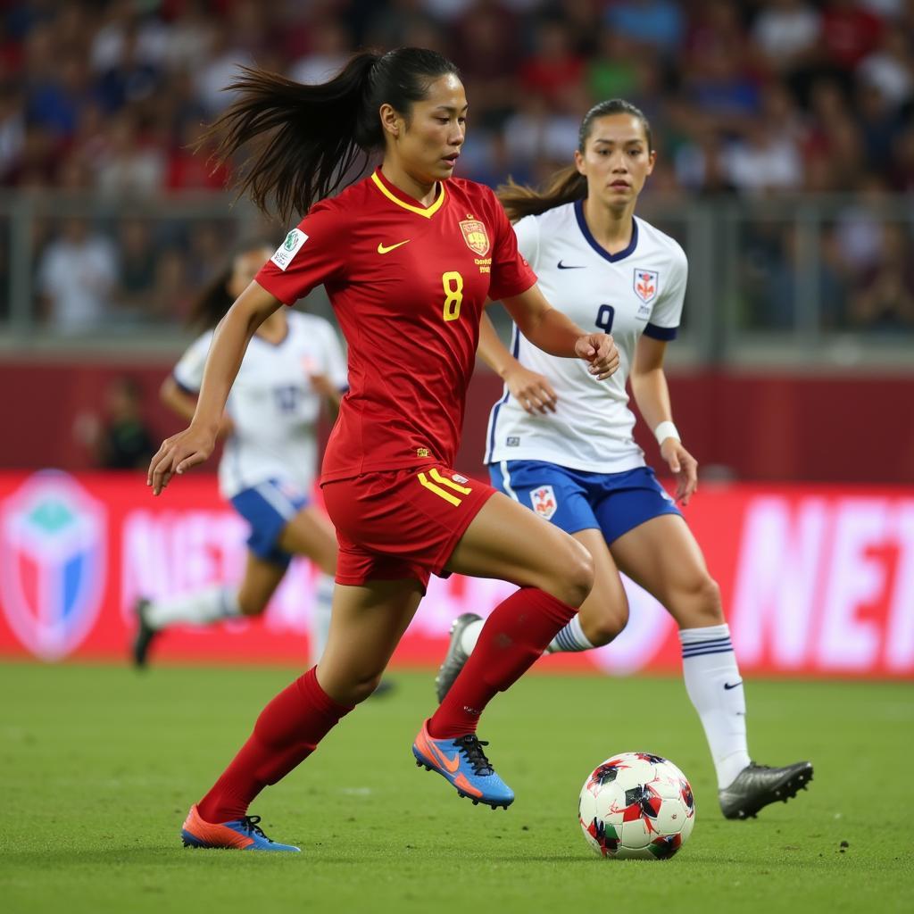 Nguyen Thi Tuyet Dung evading defenders