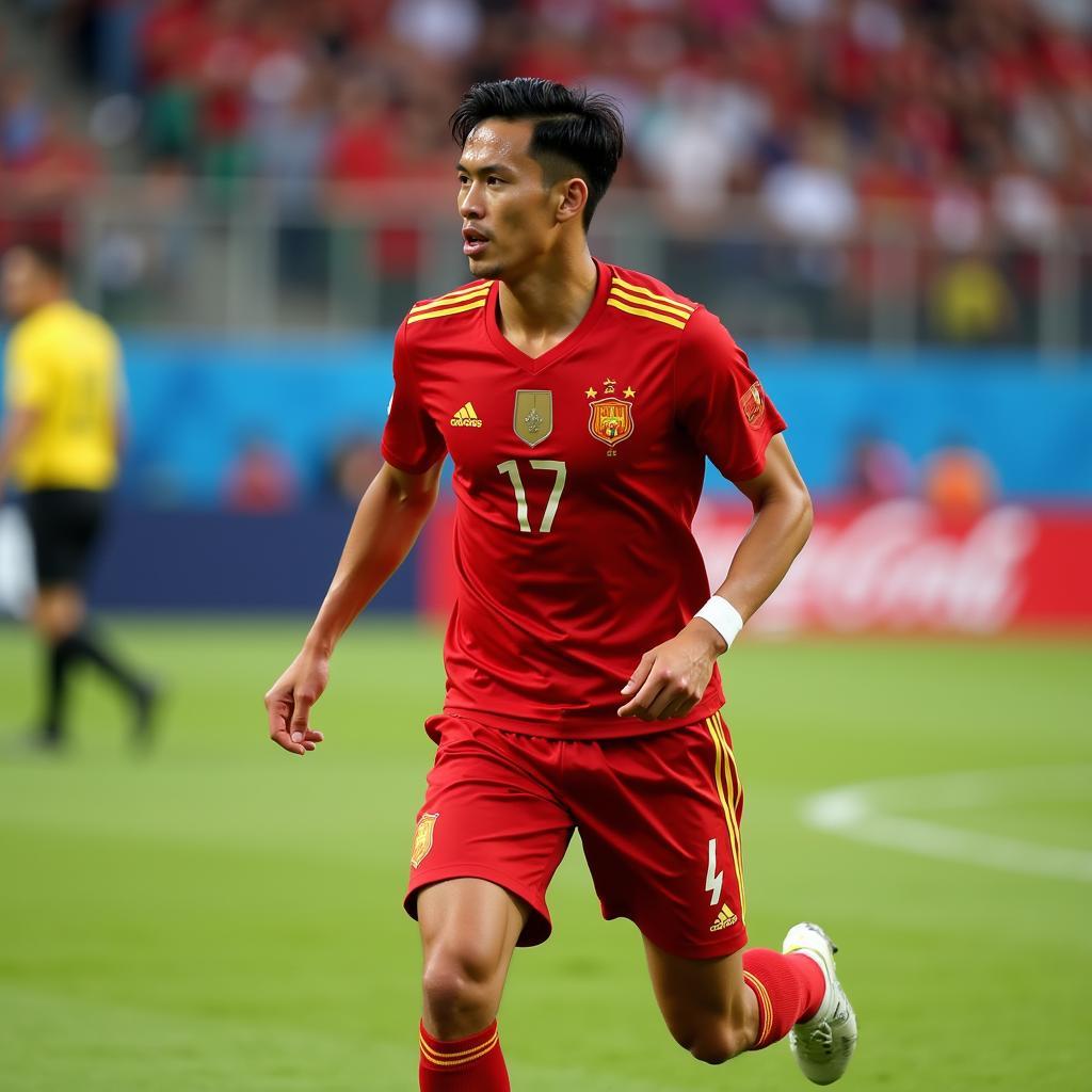 Nguyen Trong Hoang representing Vietnam in an international match