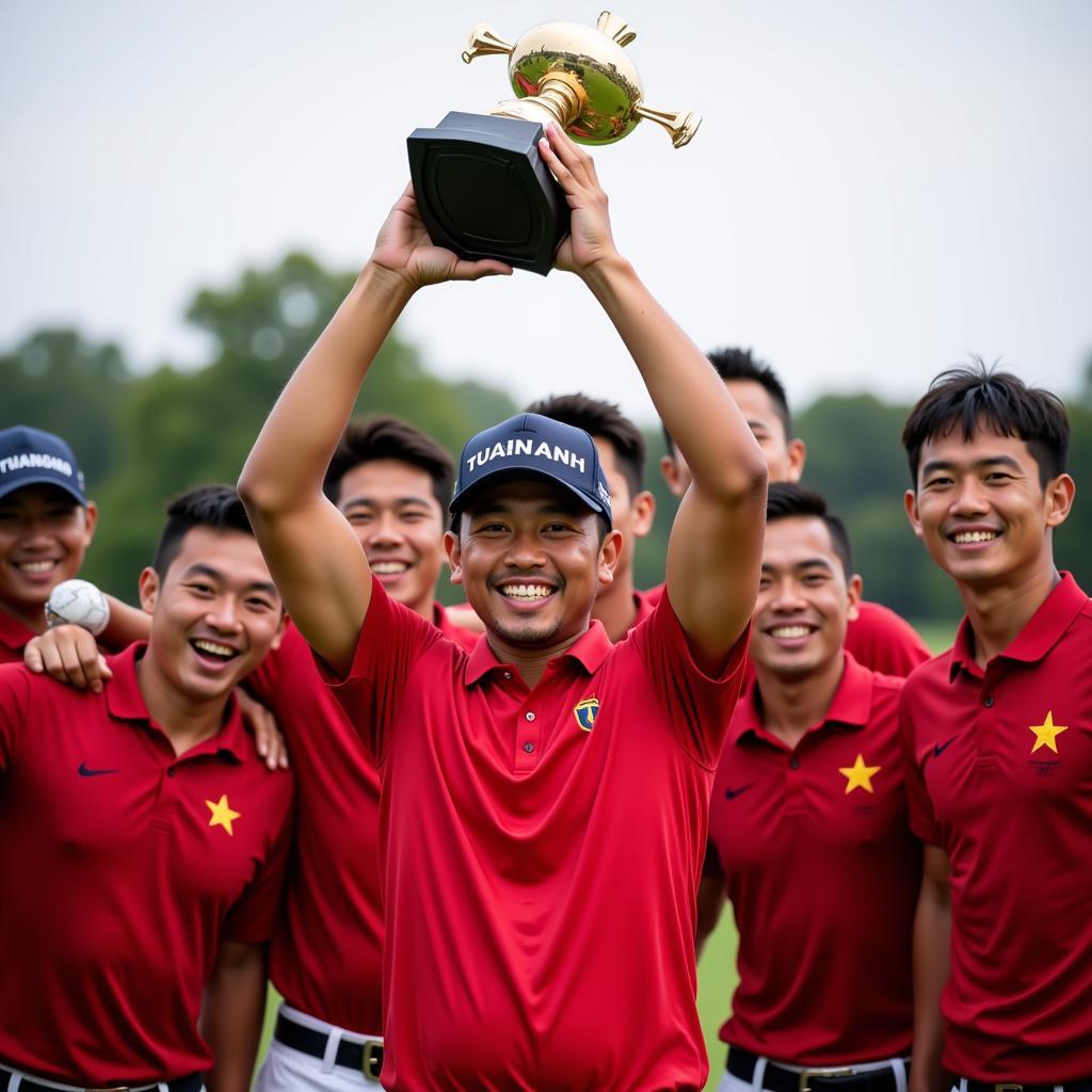 Nguyen Tuan Anh celebrates a victory with his teammates