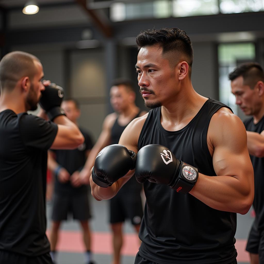 Nguyen Van Ba training rigorously, emphasizing his commitment to fitness and skill development.