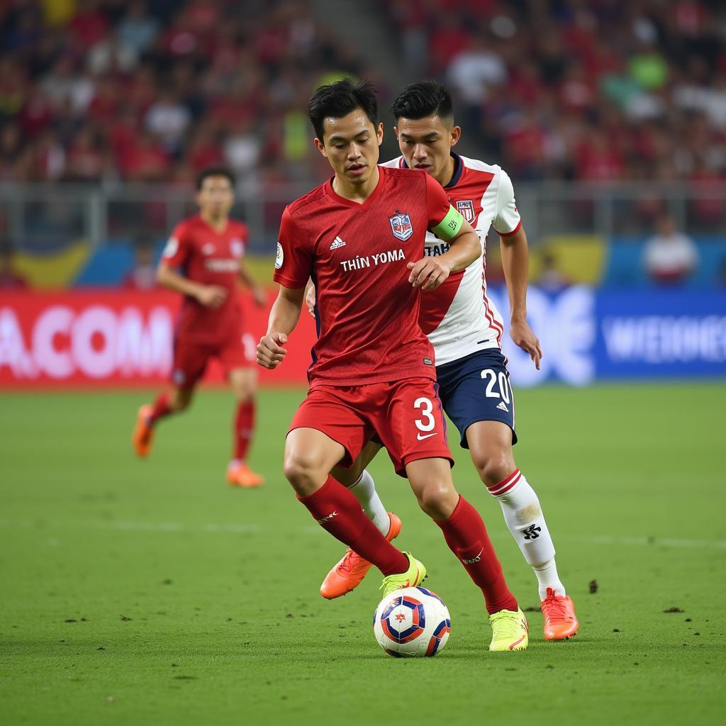 Nguyen Van Dat showcasing his football skills in a U22 match