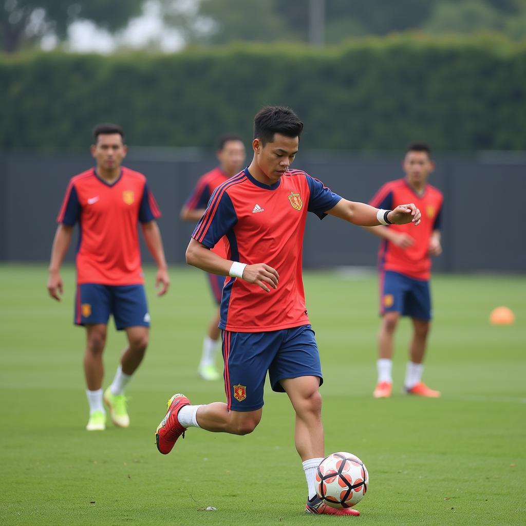 Nguyen Van Dat training with the U22 Vietnam national football team