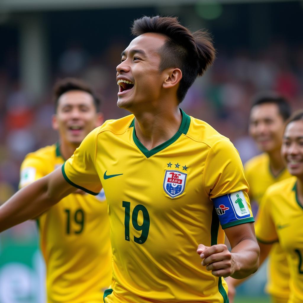 Nguyen Van Quyet celebrates a goal