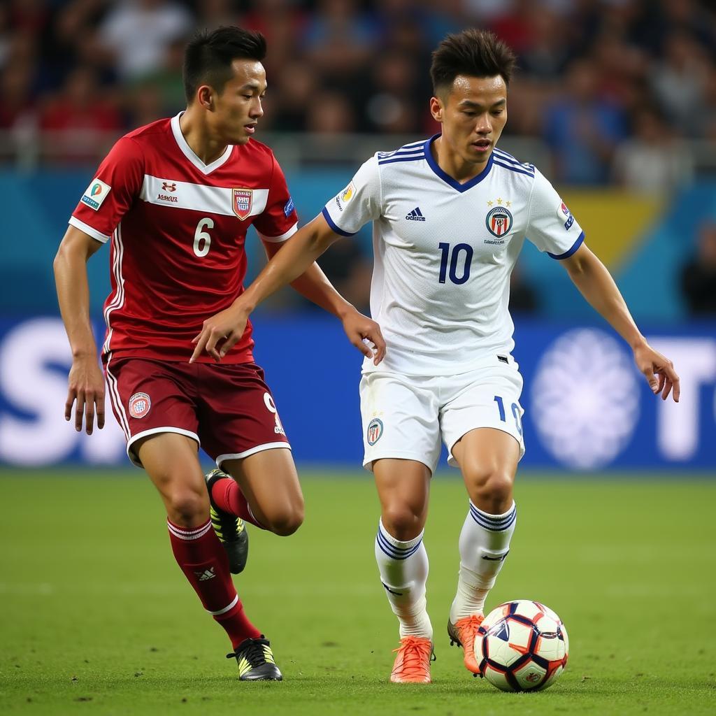 Nguyen Van Tung dribbling the ball in a match