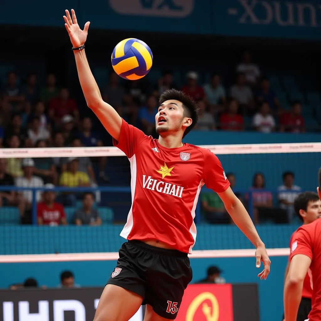 Nguyen Xuan Thanh executes a powerful spike