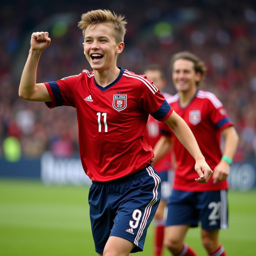 Haaland celebrates a goal for Norway