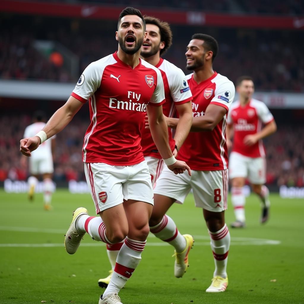 Olivier Giroud celebrates scoring a crucial goal for Arsenal, showcasing his importance to the team and his connection with the fans.