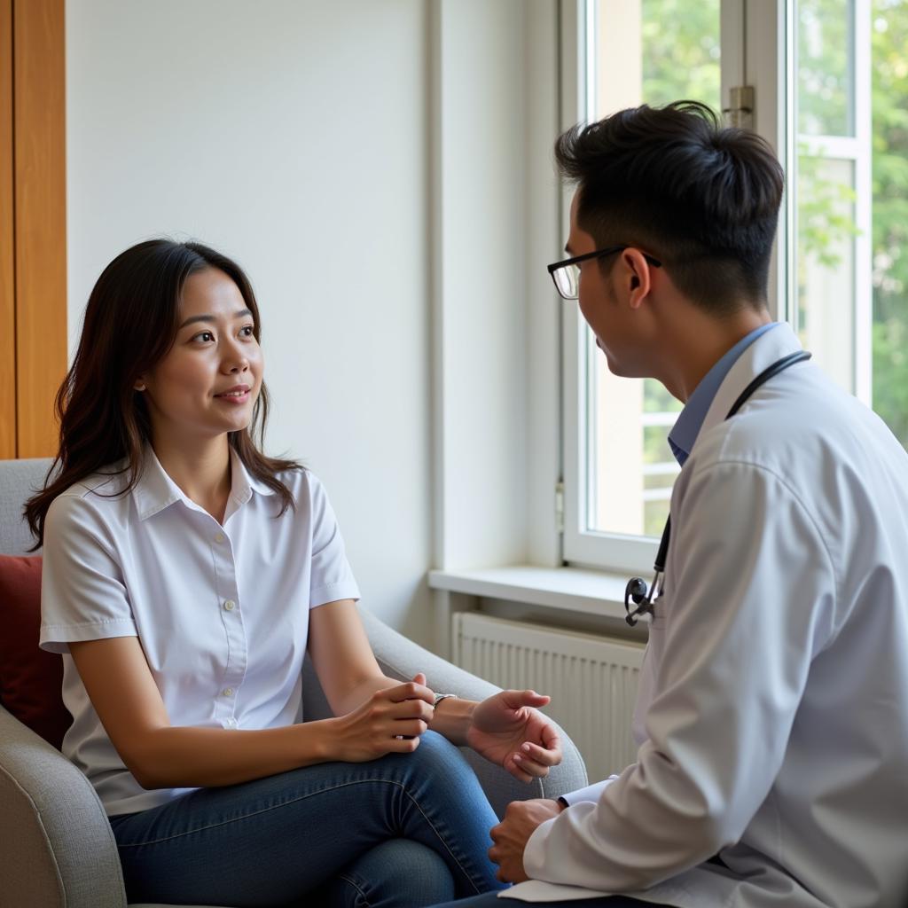 Doctor and patient discussing on-demand medical examination in Thu Duc District