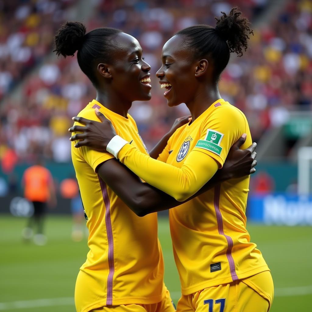 Onana and Haaland celebrating a goal