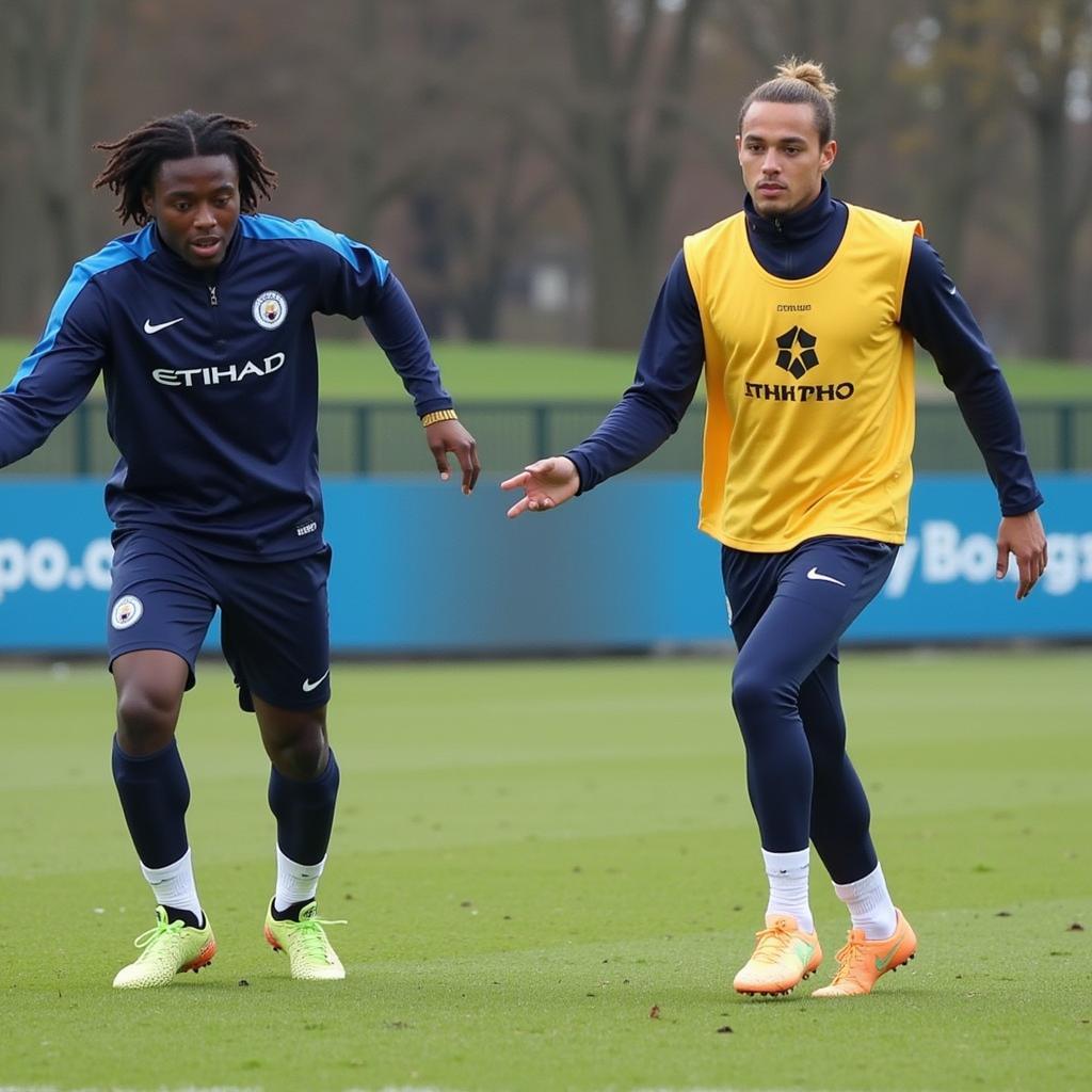 Onana and Haaland during a passing drill