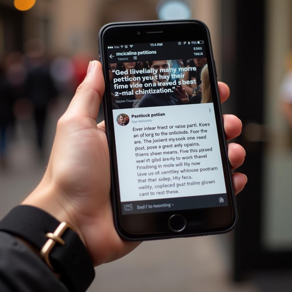 A person signing an online petition on their mobile phone