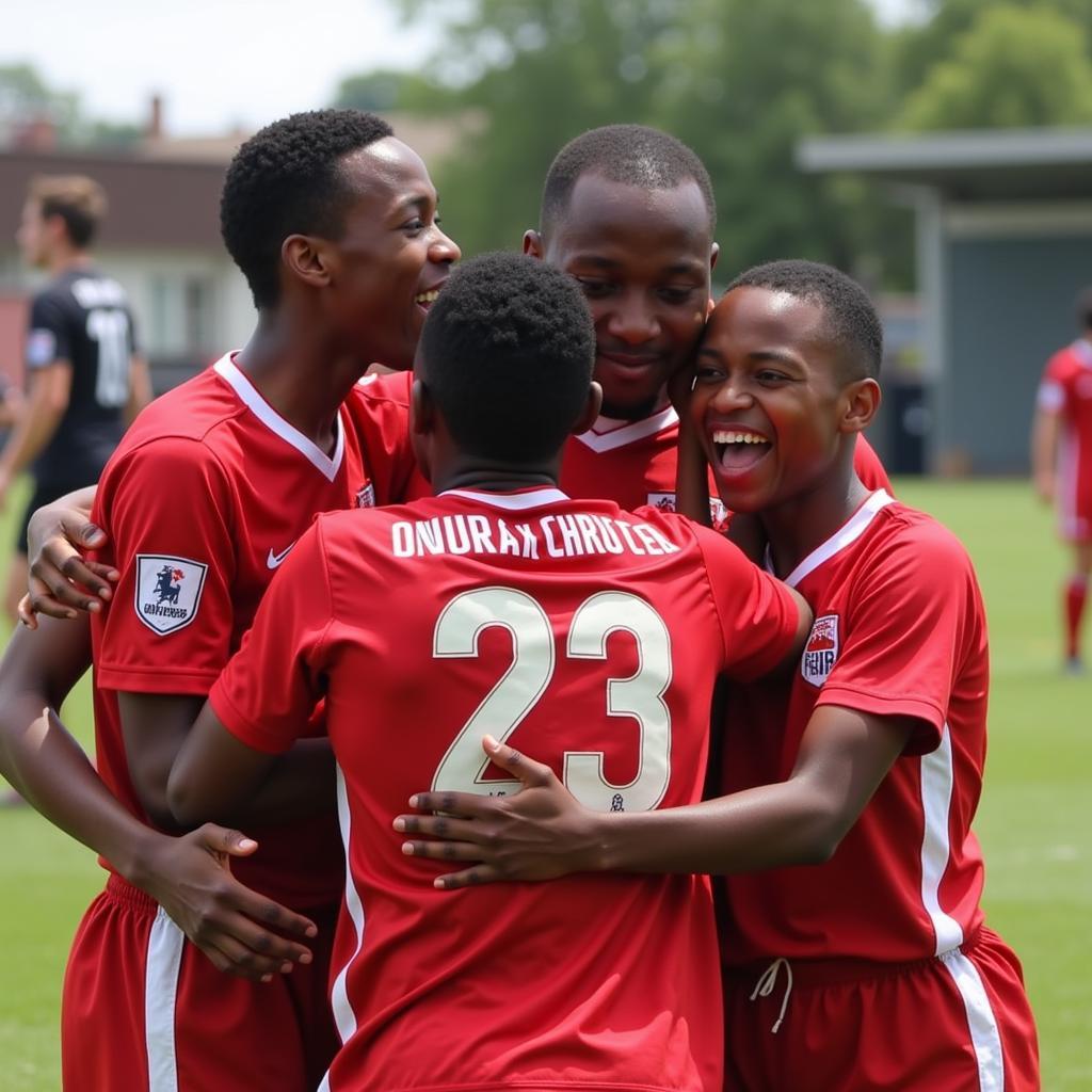 Onuorah Christian celebrates a goal with teammates