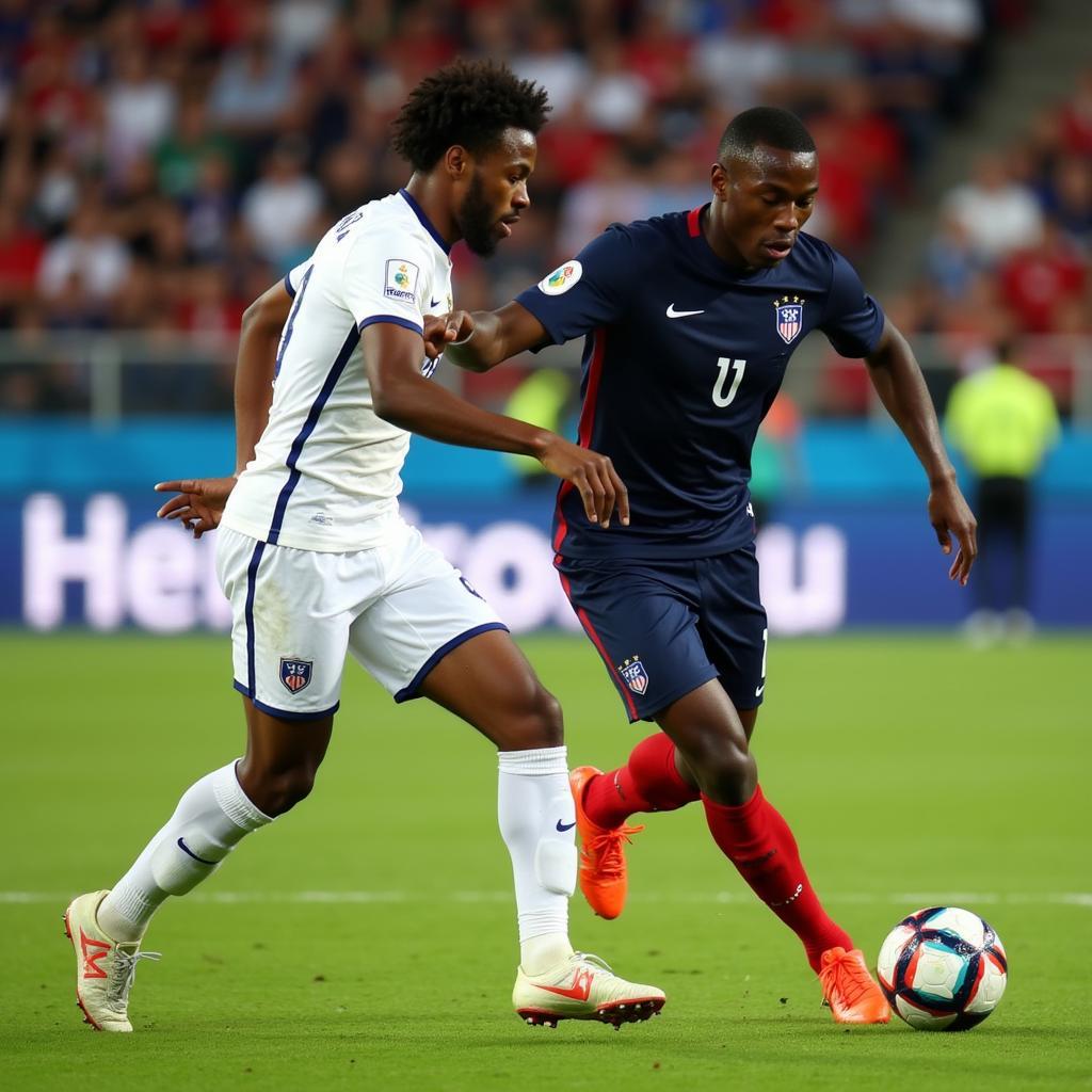 Ousmane Dembélé dribbling past an opponent during the 2018 World Cup