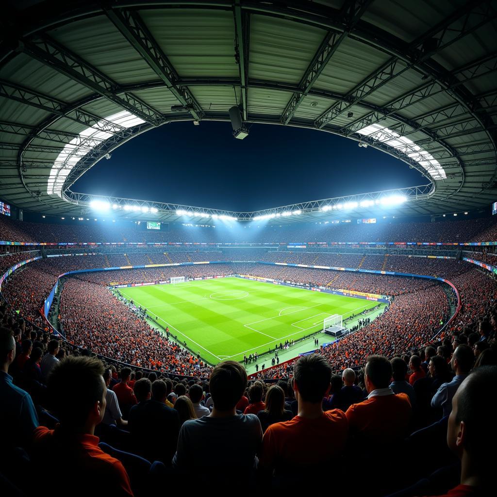 A packed stadium during a major soccer match