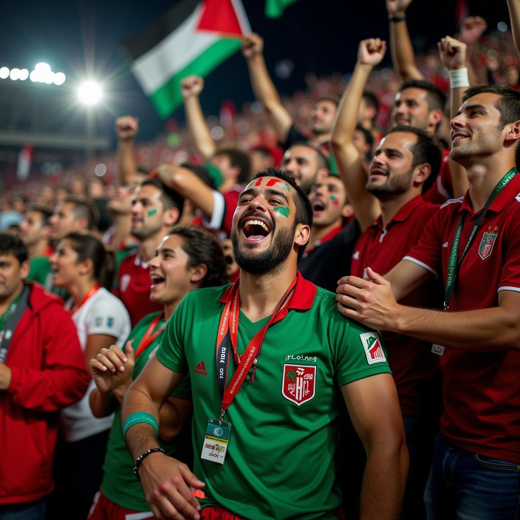 Palestinian fans celebrating a goal