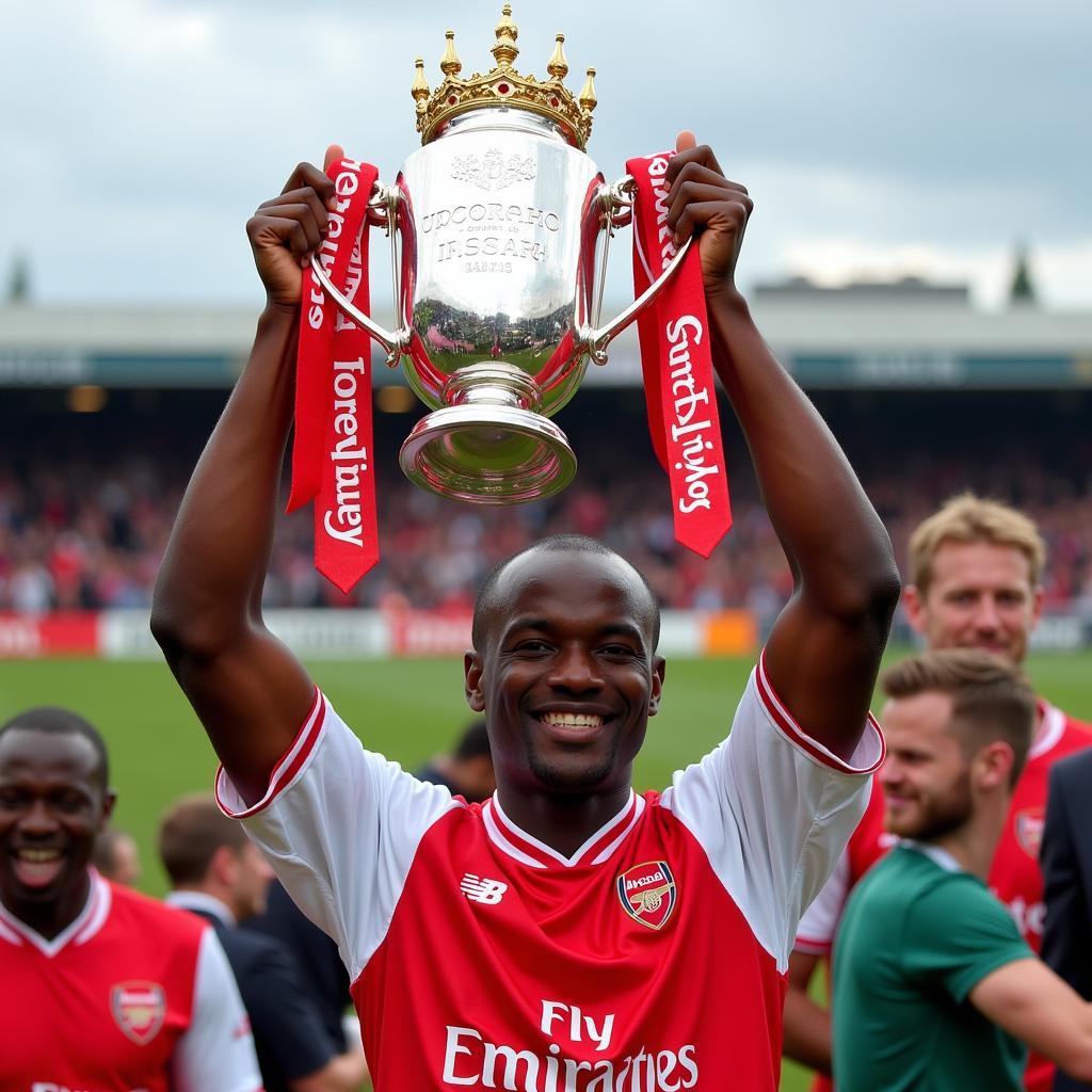 Patrick Vieira lifting the Premier League trophy as Arsenal captain.