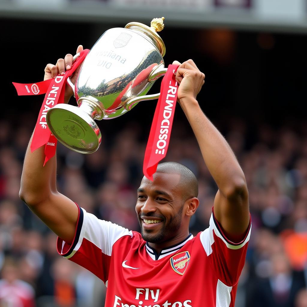 Patrick Vieira lifts the Premier League trophy, cementing Arsenal's Invincibles season in 2003/2004. 