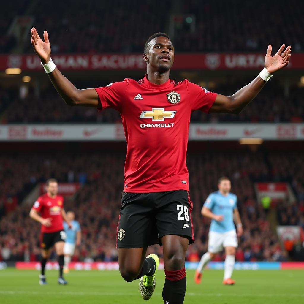 Paul Pogba celebrates a goal for Manchester United