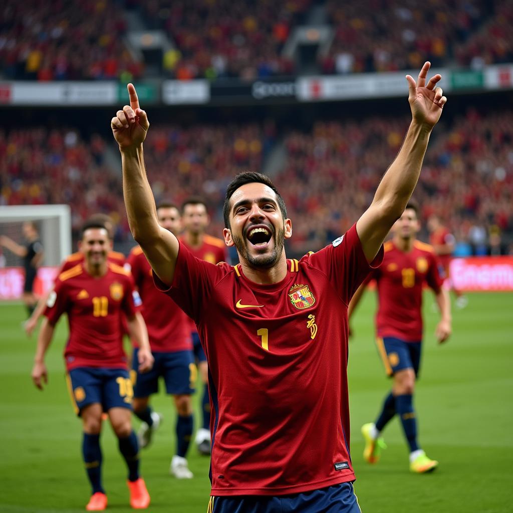 Pedro celebrating a goal for Spain