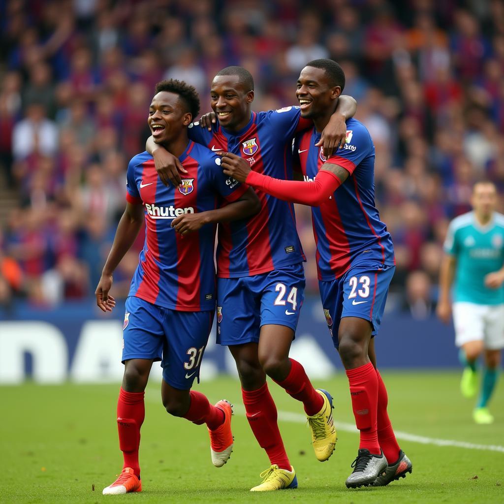 Pedro Obiang celebrating a goal with his team