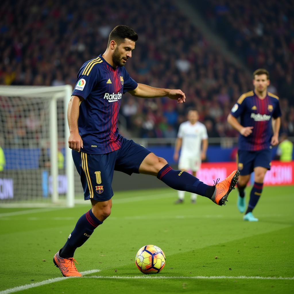 Footballer intensely focused before taking penalty kick