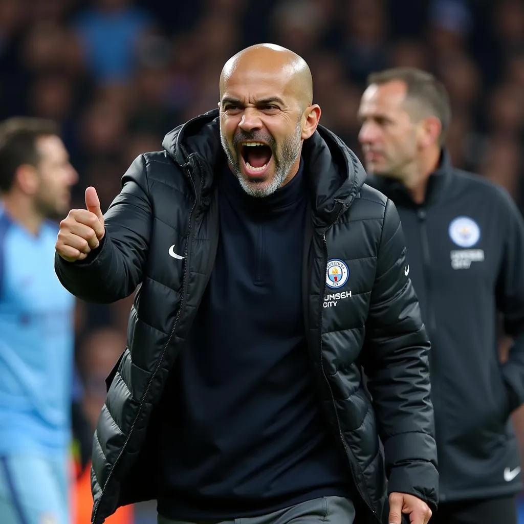 Pep Guardiola Celebrating a Man City Goal